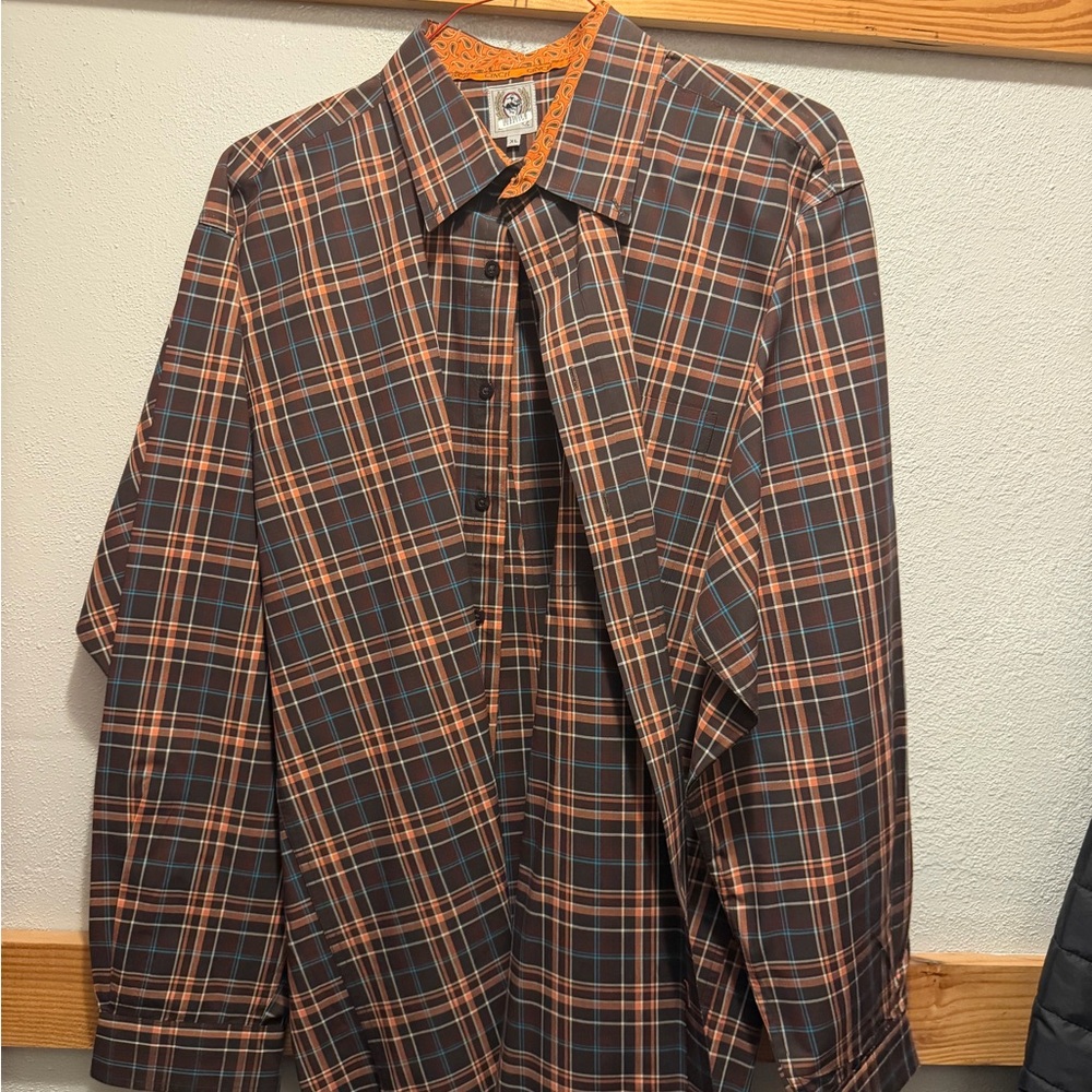 Cinch Brown Plaid Button-Down Shirt with Orange & Blue Accents